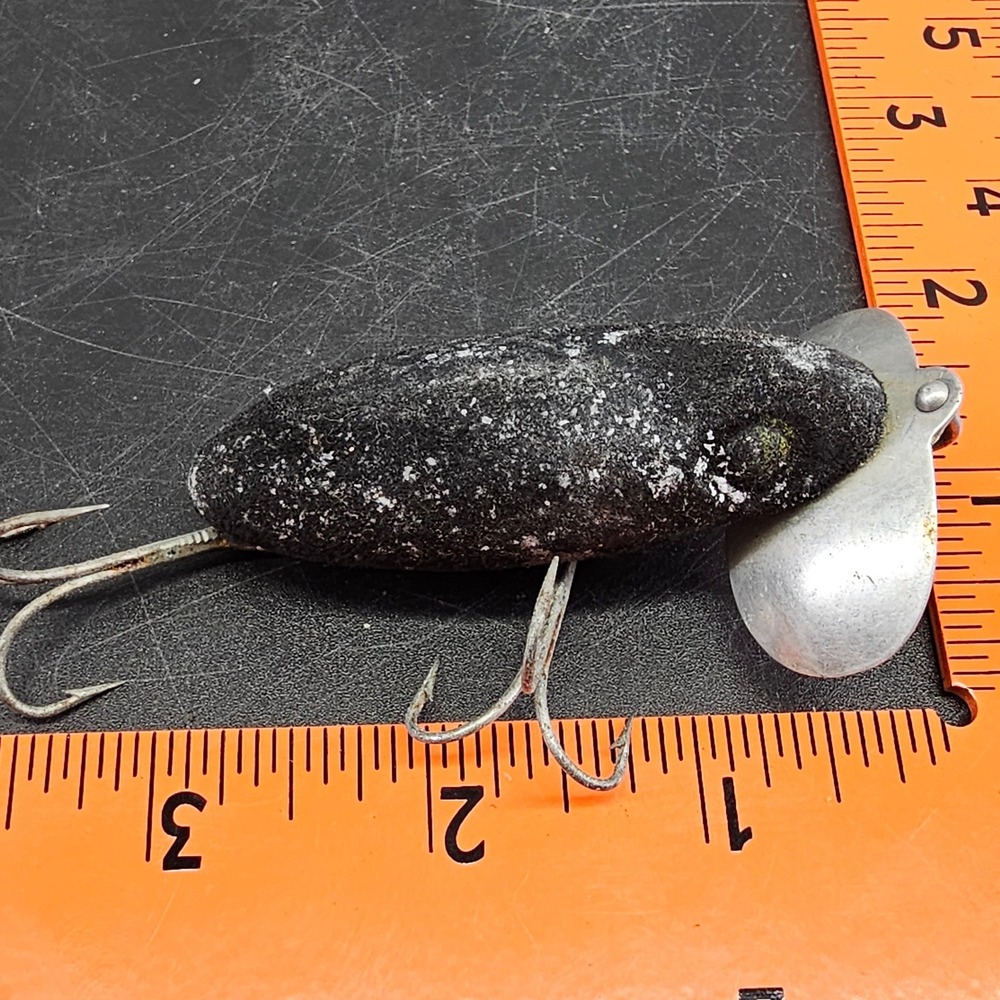 Fred Arbogast Jitterbug Black Flocked Topwater Fishing Lure Vintage